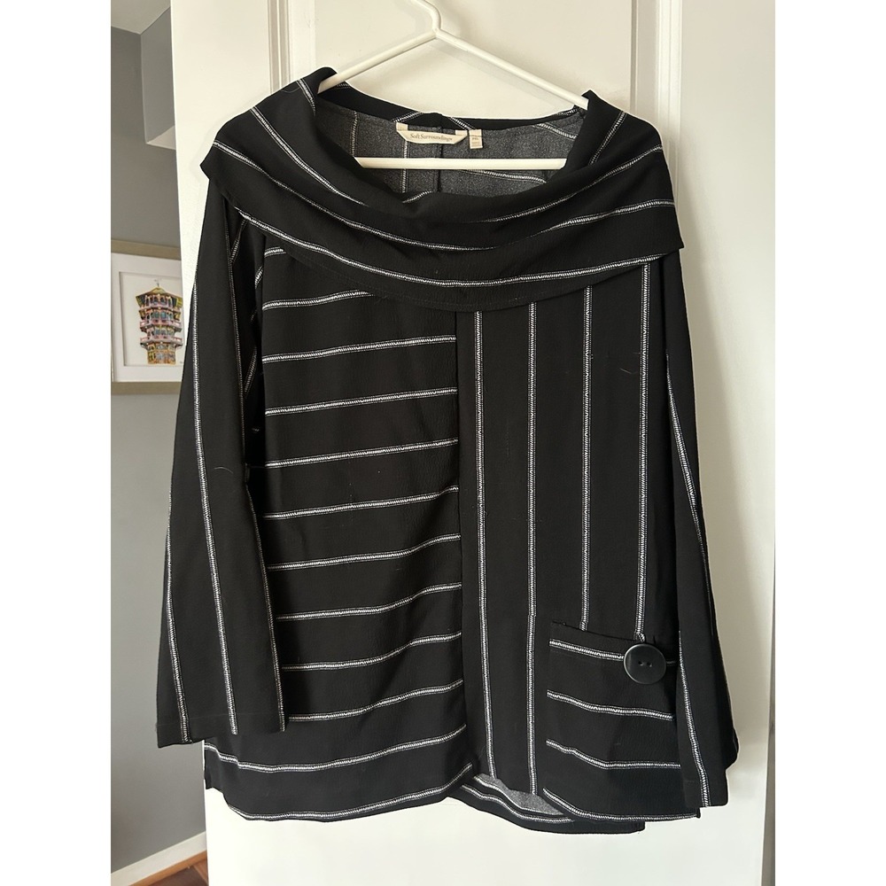 Soft Surroundings Pullover Top Cowl Neck Pocket Roll Tab Sleeves Size XL Petite